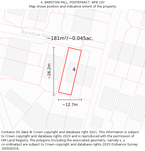 4, BARSTOW FALL, PONTEFRACT, WF8 1SY: Plot and title map