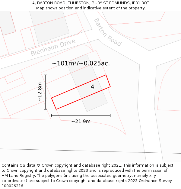 4, BARTON ROAD, THURSTON, BURY ST EDMUNDS, IP31 3QT: Plot and title map