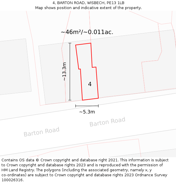 4, BARTON ROAD, WISBECH, PE13 1LB: Plot and title map