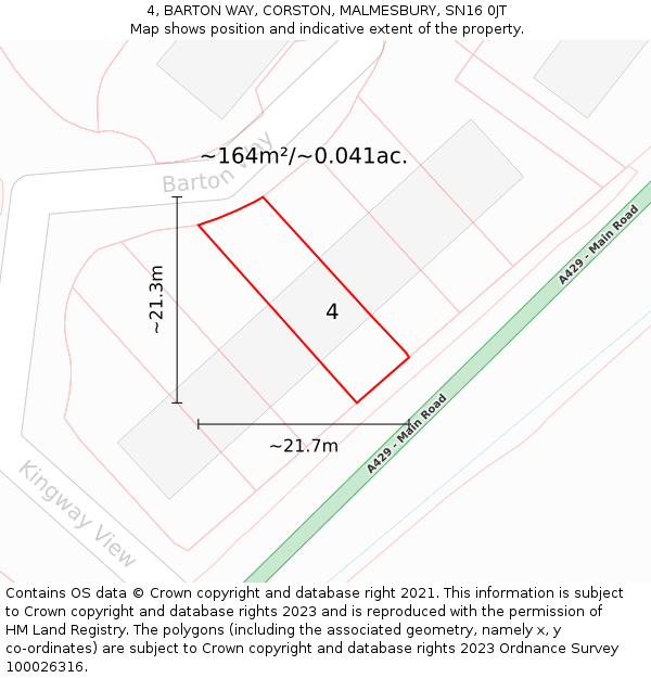 4, BARTON WAY, CORSTON, MALMESBURY, SN16 0JT: Plot and title map