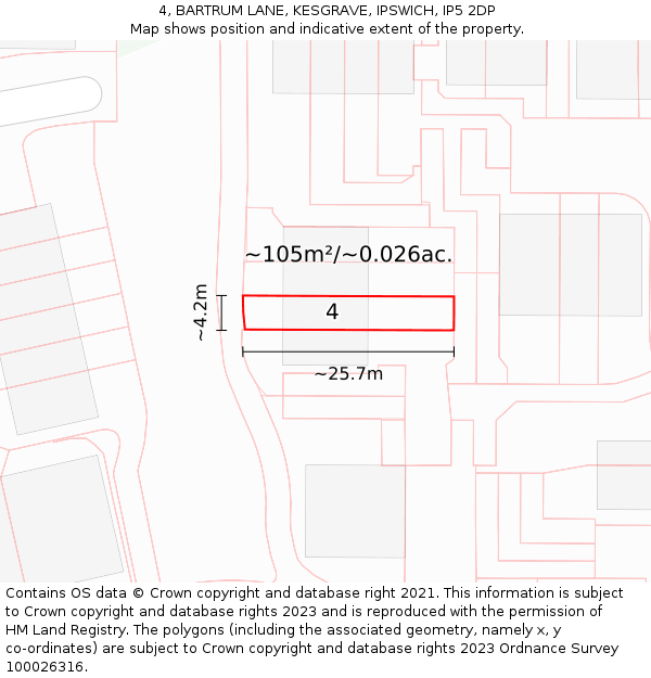 4, BARTRUM LANE, KESGRAVE, IPSWICH, IP5 2DP: Plot and title map