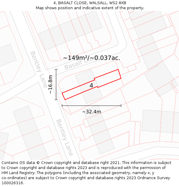 4, BASALT CLOSE, WALSALL, WS2 8XB: Plot and title map