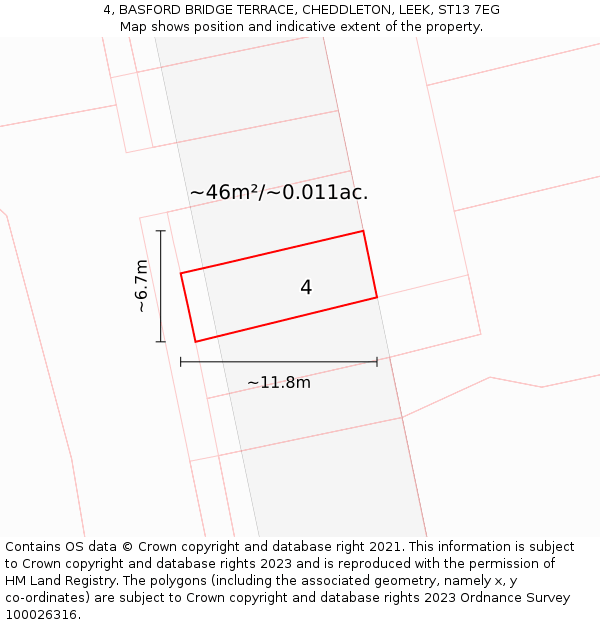 4, BASFORD BRIDGE TERRACE, CHEDDLETON, LEEK, ST13 7EG: Plot and title map