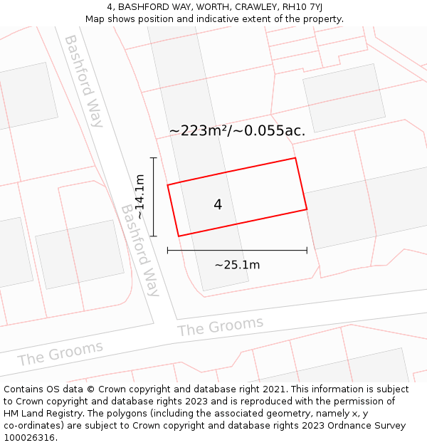 4, BASHFORD WAY, WORTH, CRAWLEY, RH10 7YJ: Plot and title map
