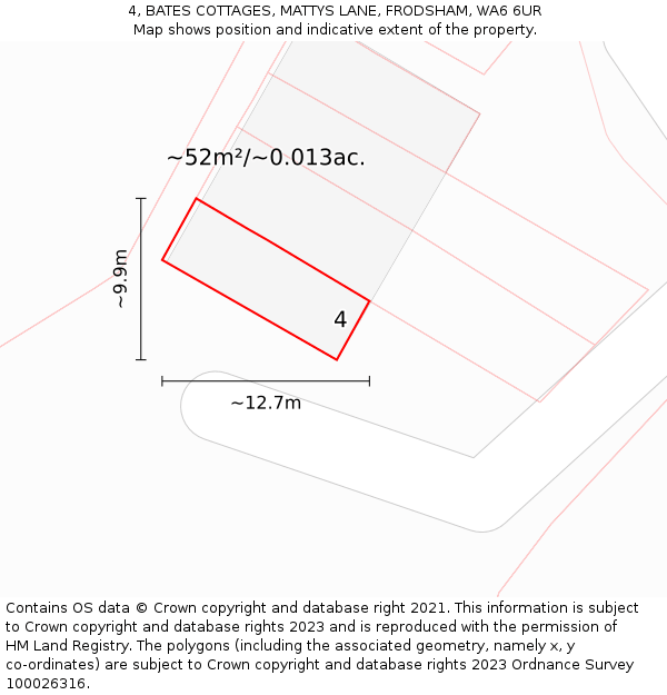 4, BATES COTTAGES, MATTYS LANE, FRODSHAM, WA6 6UR: Plot and title map