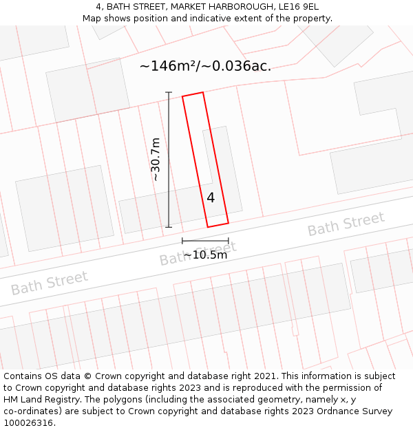 4, BATH STREET, MARKET HARBOROUGH, LE16 9EL: Plot and title map
