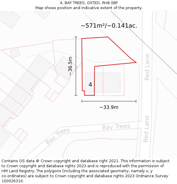 4, BAY TREES, OXTED, RH8 0BF: Plot and title map