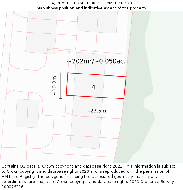 4, BEACH CLOSE, BIRMINGHAM, B31 3DB: Plot and title map