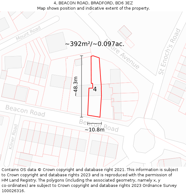 4, BEACON ROAD, BRADFORD, BD6 3EZ: Plot and title map