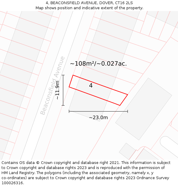 4, BEACONSFIELD AVENUE, DOVER, CT16 2LS: Plot and title map