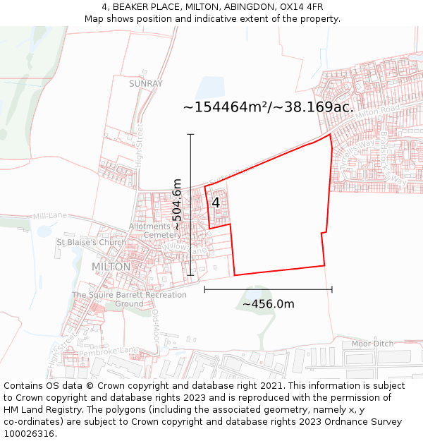 4, BEAKER PLACE, MILTON, ABINGDON, OX14 4FR: Plot and title map