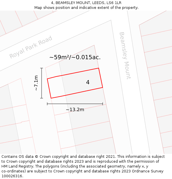 4, BEAMSLEY MOUNT, LEEDS, LS6 1LR: Plot and title map