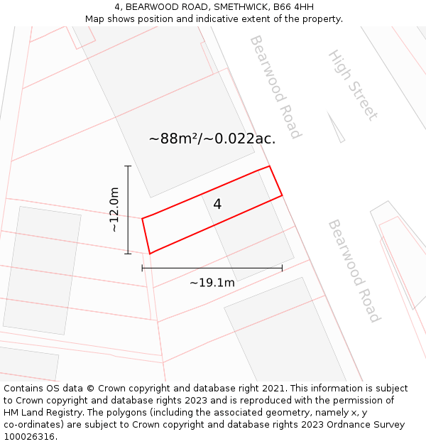 4, BEARWOOD ROAD, SMETHWICK, B66 4HH: Plot and title map