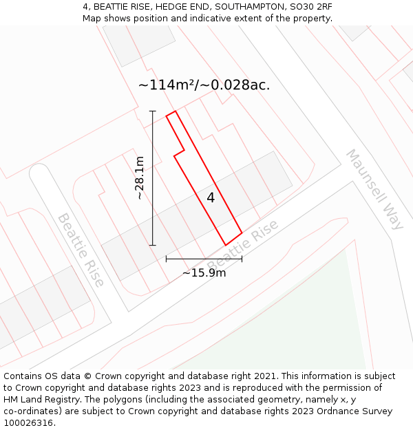 4, BEATTIE RISE, HEDGE END, SOUTHAMPTON, SO30 2RF: Plot and title map