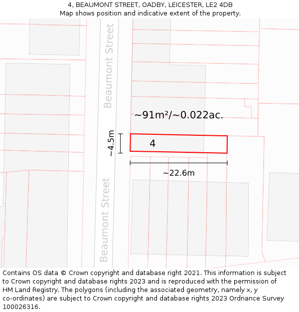 4, BEAUMONT STREET, OADBY, LEICESTER, LE2 4DB: Plot and title map