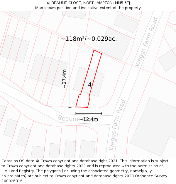 4, BEAUNE CLOSE, NORTHAMPTON, NN5 6EJ: Plot and title map
