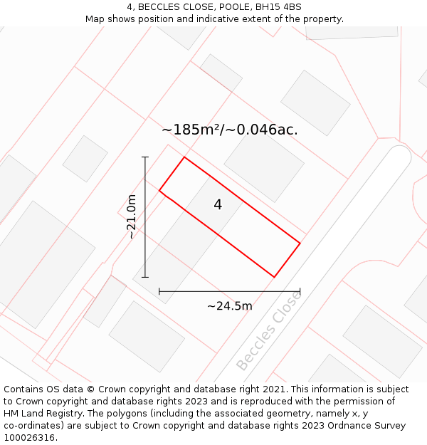 4, BECCLES CLOSE, POOLE, BH15 4BS: Plot and title map