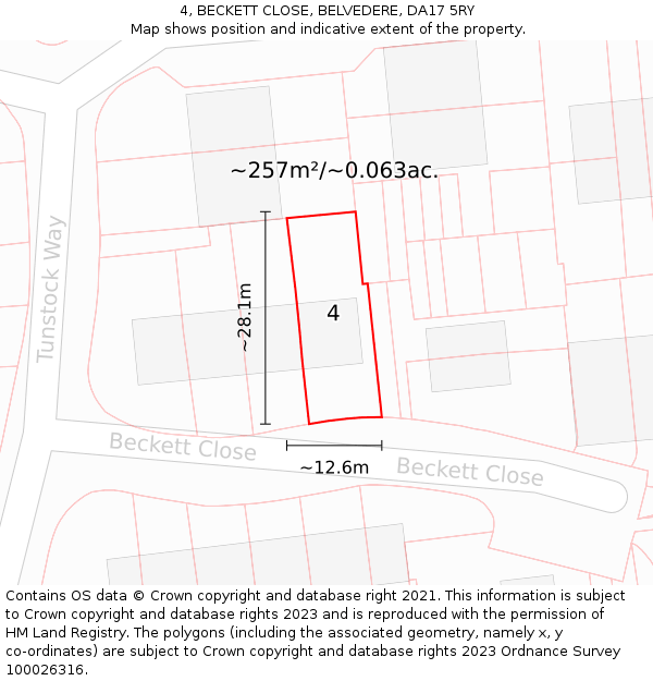 4, BECKETT CLOSE, BELVEDERE, DA17 5RY: Plot and title map