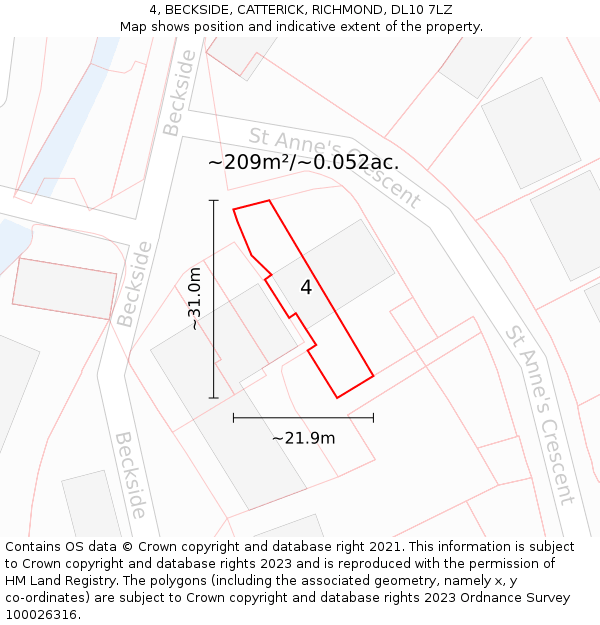 4, BECKSIDE, CATTERICK, RICHMOND, DL10 7LZ: Plot and title map