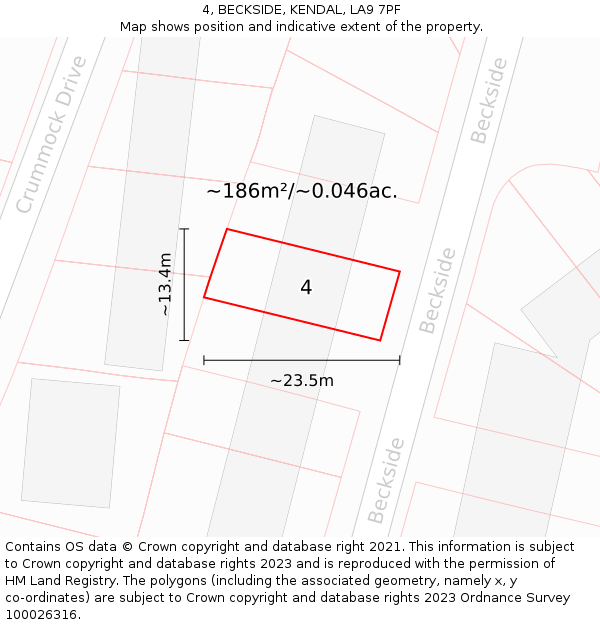 4, BECKSIDE, KENDAL, LA9 7PF: Plot and title map