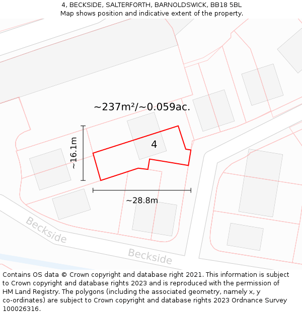 4, BECKSIDE, SALTERFORTH, BARNOLDSWICK, BB18 5BL: Plot and title map