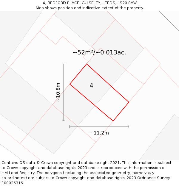 4, BEDFORD PLACE, GUISELEY, LEEDS, LS20 8AW: Plot and title map