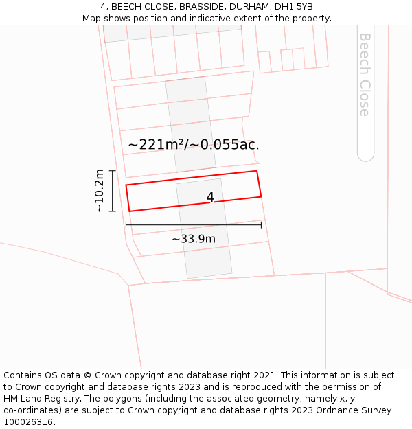 4, BEECH CLOSE, BRASSIDE, DURHAM, DH1 5YB: Plot and title map