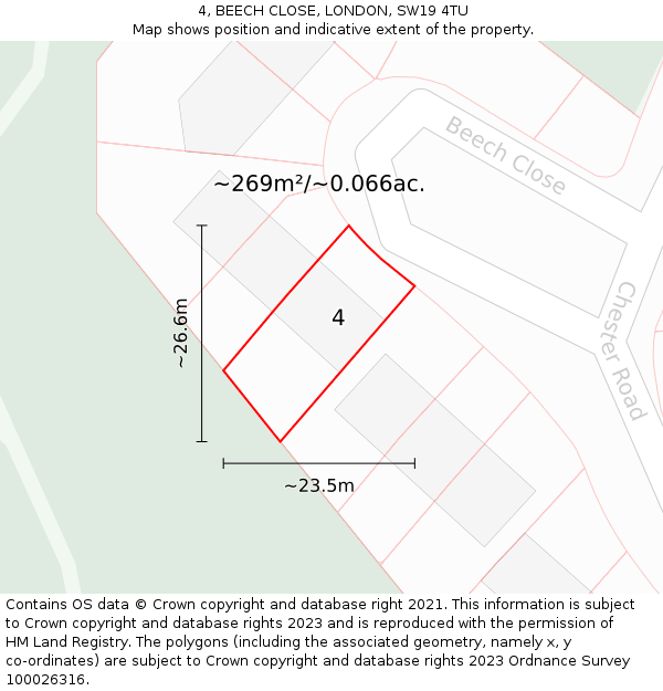 4, BEECH CLOSE, LONDON, SW19 4TU: Plot and title map