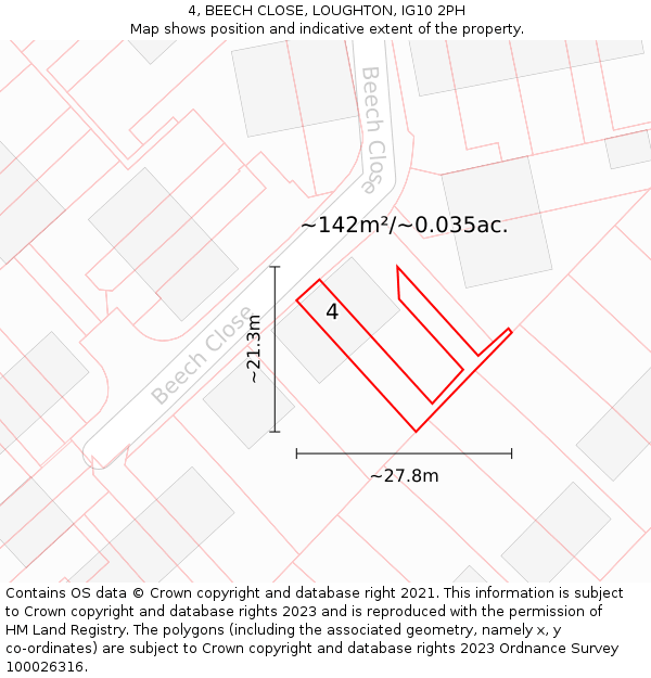4, BEECH CLOSE, LOUGHTON, IG10 2PH: Plot and title map