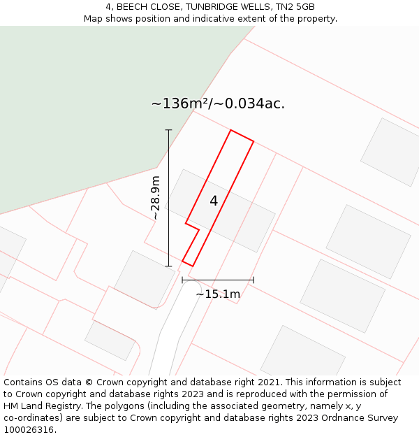 4, BEECH CLOSE, TUNBRIDGE WELLS, TN2 5GB: Plot and title map