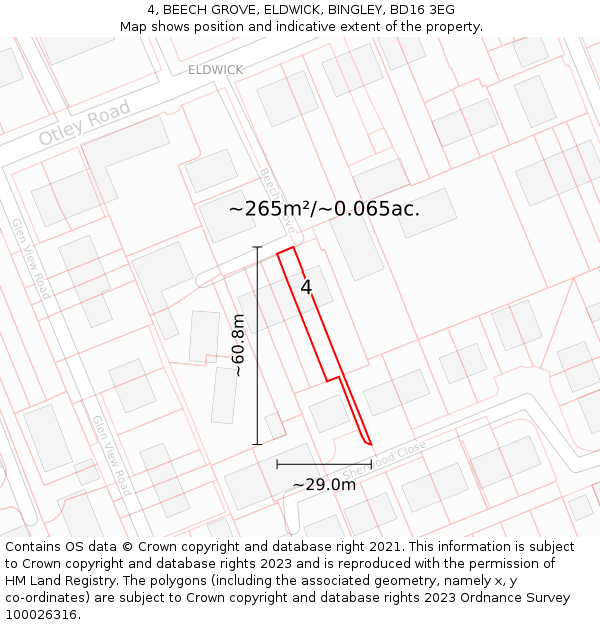 4, BEECH GROVE, ELDWICK, BINGLEY, BD16 3EG: Plot and title map