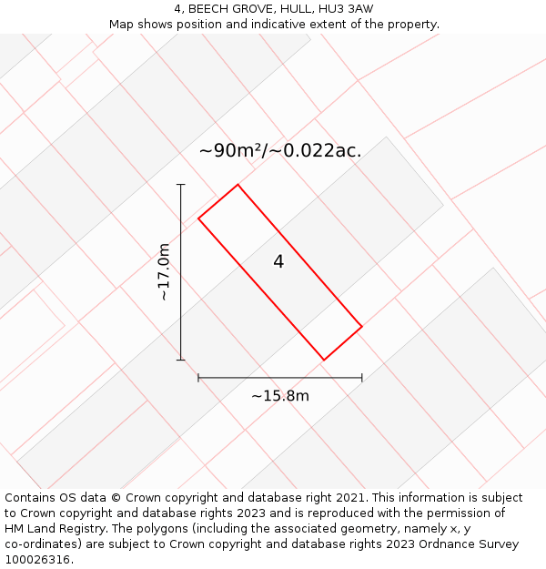 4, BEECH GROVE, HULL, HU3 3AW: Plot and title map