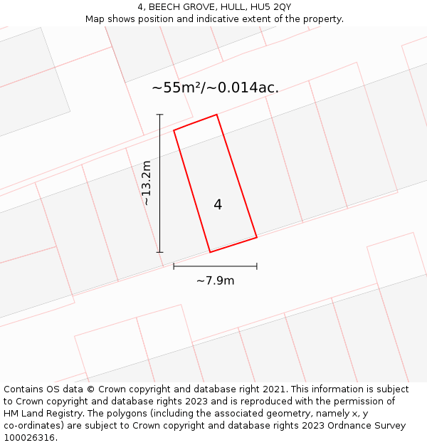 4, BEECH GROVE, HULL, HU5 2QY: Plot and title map