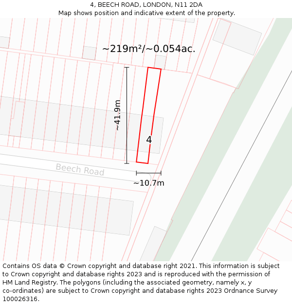 4, BEECH ROAD, LONDON, N11 2DA: Plot and title map