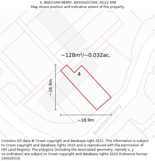 4, BEECHAM BERRY, BASINGSTOKE, RG22 4PB: Plot and title map