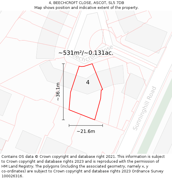 4, BEECHCROFT CLOSE, ASCOT, SL5 7DB: Plot and title map