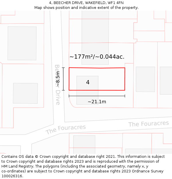 4, BEECHER DRIVE, WAKEFIELD, WF1 4FN: Plot and title map