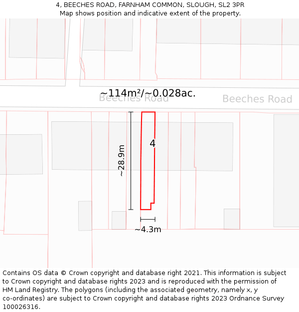 4, BEECHES ROAD, FARNHAM COMMON, SLOUGH, SL2 3PR: Plot and title map