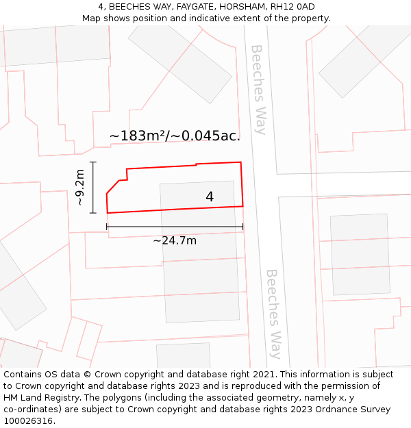 4, BEECHES WAY, FAYGATE, HORSHAM, RH12 0AD: Plot and title map