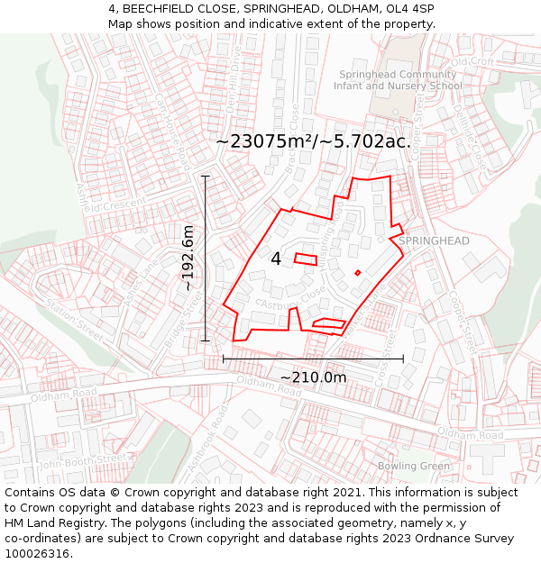 4, BEECHFIELD CLOSE, SPRINGHEAD, OLDHAM, OL4 4SP: Plot and title map