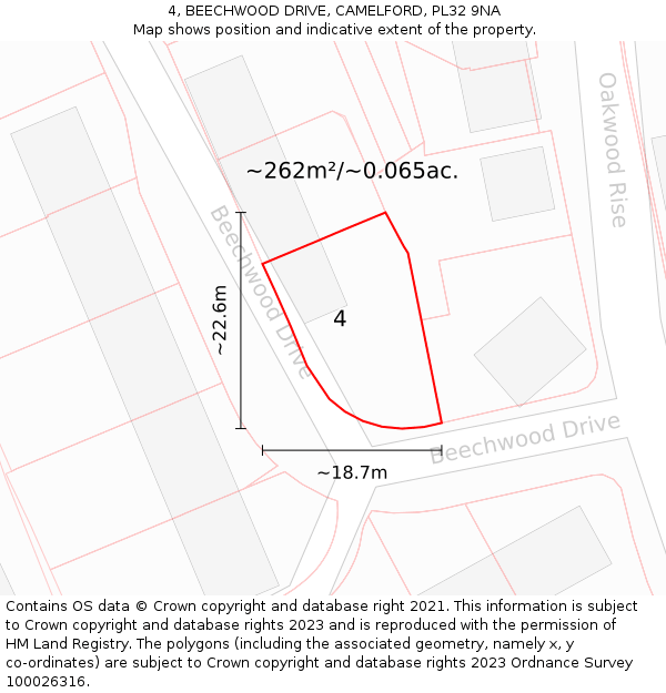 4, BEECHWOOD DRIVE, CAMELFORD, PL32 9NA: Plot and title map