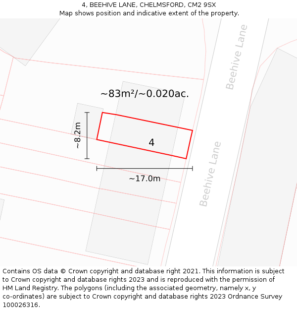 4, BEEHIVE LANE, CHELMSFORD, CM2 9SX: Plot and title map