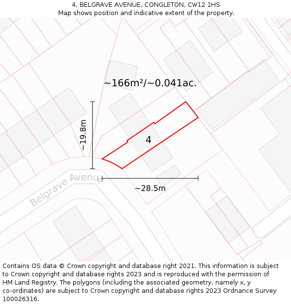 4, BELGRAVE AVENUE, CONGLETON, CW12 1HS: Plot and title map