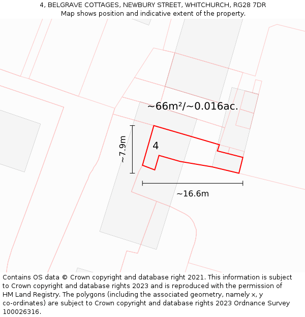4, BELGRAVE COTTAGES, NEWBURY STREET, WHITCHURCH, RG28 7DR: Plot and title map