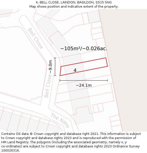 4, BELL CLOSE, LAINDON, BASILDON, SS15 5NG: Plot and title map