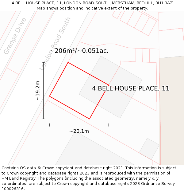 4 BELL HOUSE PLACE, 11, LONDON ROAD SOUTH, MERSTHAM, REDHILL, RH1 3AZ: Plot and title map