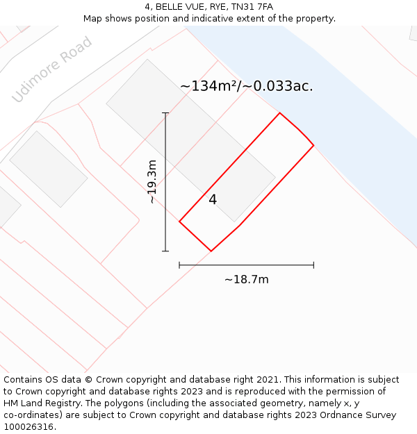 4, BELLE VUE, RYE, TN31 7FA: Plot and title map