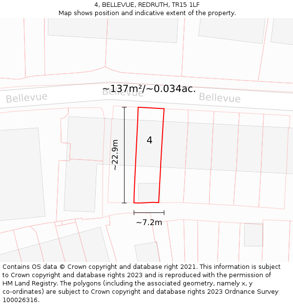 4, BELLEVUE, REDRUTH, TR15 1LF: Plot and title map