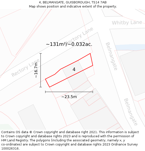 4, BELMANGATE, GUISBOROUGH, TS14 7AB: Plot and title map
