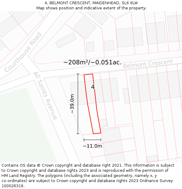4, BELMONT CRESCENT, MAIDENHEAD, SL6 6LW: Plot and title map
